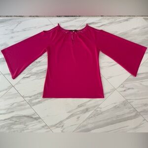 Essentials Ladies Hot Pink 3/4 Sleeve Cold Shoulder Blouse/Top